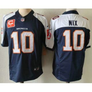 Men's Denver Broncos #10 Bo Nix Navy Blue C Thanksgiving FUSE Vapor Jersey