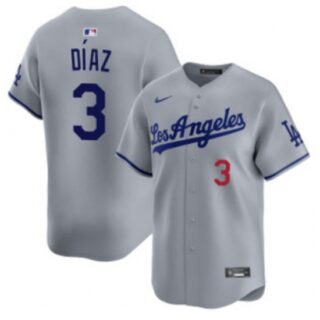 Men's Los Angeles Dodgers #3 Edwin DIaz Grey Cool Base Stitched Baseball Jersey