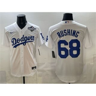 Men's Los Angeles Dodgers #68 Dalton Rushing White 2025 World Series Cool Base Stitched Baseball Jersey