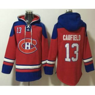 Men's Montreal Canadiens #13 Cole Caufield Red Ageless Must Have Lace Up Pullover Hoodie