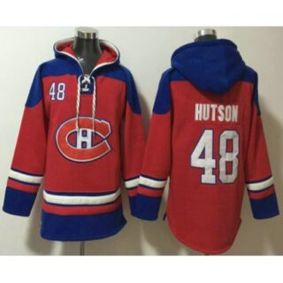 Men's Montreal Canadiens #48 Lane Hutson Red Ageless Must Have Lace Up Pullover Hoodie