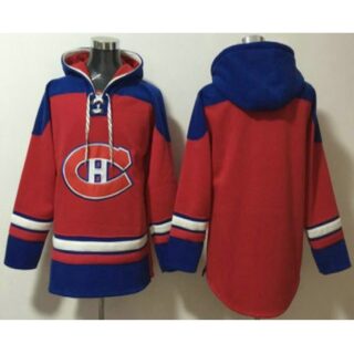 Men's Montreal Canadiens Blank Red Ageless Must Have Lace Up Pullover Hoodie