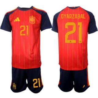 Men's Spain Team #21 Mikel Oyarzabal 2025-26 Red Home Soccer Jersey Suit