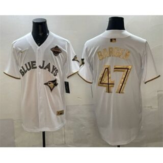 Men's Toronto Blue Jays #47 Addison Barger White Gold 2025 American League Champions Limited Stitched Jersey