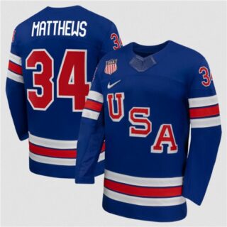 Men's USA #34 Auston Matthews Royal 2026 Stitched Jersey