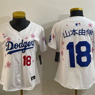 Women's Los Angeles Dodgers #18 Yoshinobu Yamamoto White 2025 World Series Champions Patch Tokyo Series Limited Stitched Baseball Jersey(Run Small)