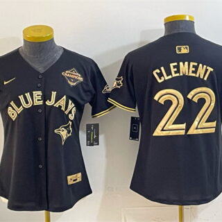 Women's Toronto Blue Jays #22 Ernie Clement Black Gold 2025 American League Champions Limited Stitched Baseball Jersey(Run Small)