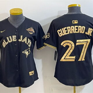 Women's Toronto Blue Jays #27 Vladimir Guerrero Jr. Black Gold 2025 American League Champions Limited Stitched Baseball Jersey(Run Small)