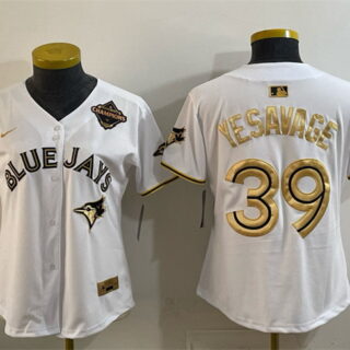 Women's Toronto Blue Jays #39 Trey Yesavage White Gold 2025 American League Champions Limited Stitched Baseball Jersey(Run Small)