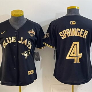 Women's Toronto Blue Jays #4 George Springer Black Gold 2025 American League Champions Limited Stitched Baseball Jersey(Run Small)