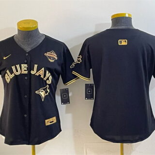 Women's Toronto Blue Jays Blank Black Gold 2025 American League Champions Limited Stitched Baseball Jersey(Run Small)
