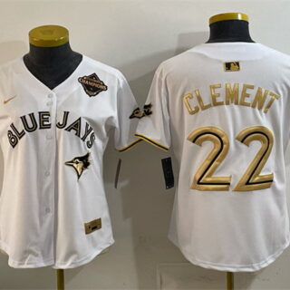 Youth Toronto Blue Jays #22 Ernie Clement White Gold 2025 American League Champions Limited Stitched Baseball Jersey