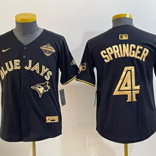 Youth Toronto Blue Jays #4 George Springer Black Gold 2025 American League Champions Limited Stitched Baseball Jersey