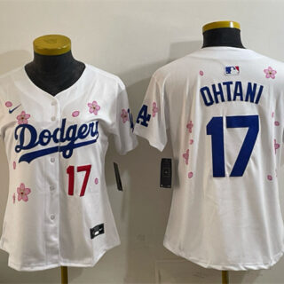 omen's Los Angeles Dodgers #17 Shohei Ohtani White 2025 World Series Champions Patch Tokyo Series Limited Stitched Baseball Jersey(Run Small)
