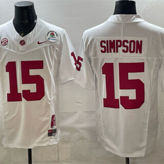 Men's Alabama Crimson Tide #15 Ty Simpson White F.U.S.E. With Patch Stitched Football Jersey