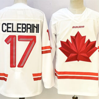 Men's Canada Hockey #17 Macklin Celebrini White Stitched Jersey
