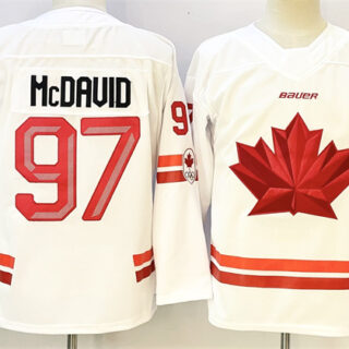 Men's Canada Hockey #97 Connor McDavid White With A Patch Stitched Jersey