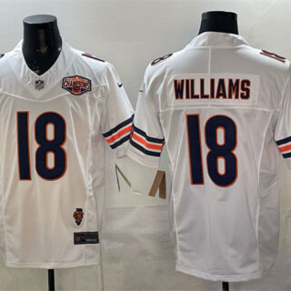 Men's Chicago Bears #18 Caleb Williams White F.U.S.E. 2025 NFC North Division Champions & Illinois Patch Stitched Football Jersey