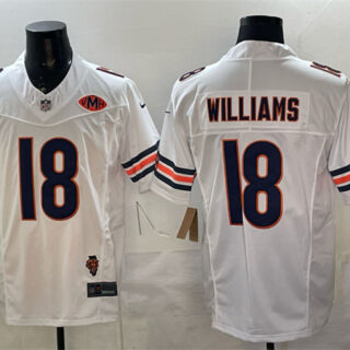 Men's Chicago Bears #18 Caleb Williams White F.U.S.E. With Illinois and VMH Patch Stitched Football Jersey