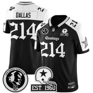 Men's Dallas Cowboys #214 Dallas Black White 2025 F.U.S.E. With John Madden Patch & Established In 1960 Patch Vapor Limited Stitched Football Jersey