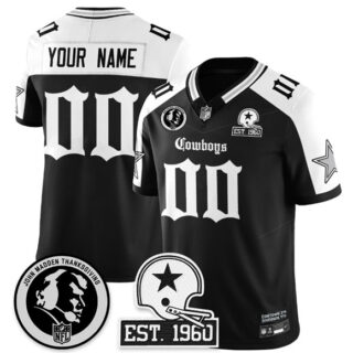 Men's Dallas Cowboys Active Player Custom Black White 2025 F.U.S.E. With John Madden Patch & Established In 1960 Patch Vapor Limited Stitched Football Jersey