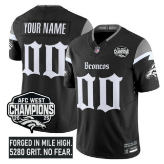 Men's Denver Broncos Active Player Custom Black F.U.S.E 2025 Afc West Champions Patch Gothic Mile High Shadows Edition Vapor Limited Stitched Football Jersey