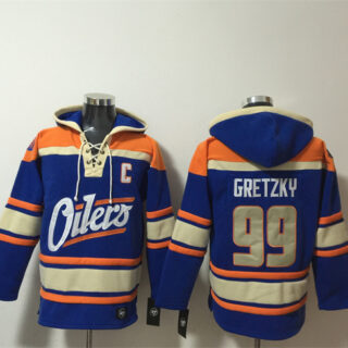 Men's Edmonton Oilers #99 Wayne Gretzky Blue Lace-Up Pullover Hoodie