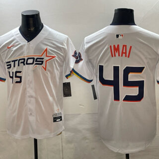 Men's Houston Astros #45 Tatsuya Imai White 2025 City Connect With Texas Patch Limited Stitched Baseball Jersey