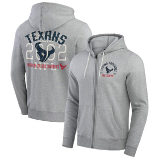 Men's Houston Texans Heather Gray Vintage Stripe Full-Zip Hoodie
