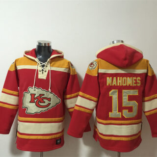 Men's Kansas City Chiefs #15 Patrick Mahomes Red Lace-Up Pullover Hoodie