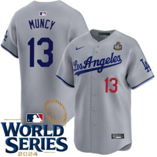 Men's Los Angeles Dodgers #13 Max Muncy Gray 2024 World Series Patch Limited Stitched Baseball Jersey