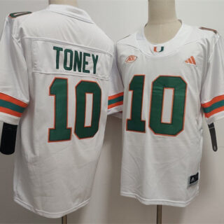 Men's Miami Hurricanes #10 Malachi Toney White Stitched Football Jersey