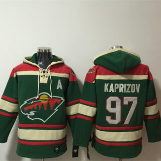 Men's Minnesota Wild #97 Kirill Kaprizov Green Lace-Up Pullover Hoodie
