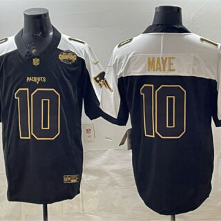 Men's New England Patriots #10 Drake Maye Black Alternate Gold F.U.S.E. 2025 AFC East Championship Patch Limited Stitched Football Jersey