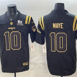 Men's New England Patriots #10 Drake Maye Black Gold 2025 F.U.S.E. With 6x Super Bowl Champions Patch Limited Stitched Football Jersey