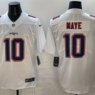 Men's New England Patriots #10 Drake Maye White Fashion Vapor Untouchable Limited Stitched Football Jersey