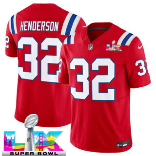 Men's New England Patriots #32 TreVeyon Henderson Red 2025 F.U.S.E. Super Bowl LX Patch Vapor Limited Stitched Football Jersey