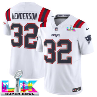 Men's New England Patriots #32 TreVeyon Henderson White 2025 F.U.S.E. Super Bowl LX Patch Vapor Limited Stitched Football Jersey