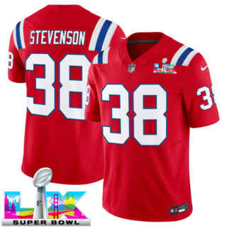 Men's New England Patriots #38 Rhamondre Stevenson Red 2025 F.U.S.E. Super Bowl LX Patch Vapor Limited Stitched Football Jersey