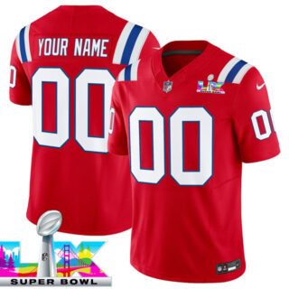 Men's New England Patriots Active Player Custom Red 2025 F.U.S.E. Super Bowl LX Patch Vapor Limited Stitched Football Jersey