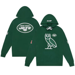 Men's New York Jets Green OVO Scarlet Icon Team Pullover Hoodie