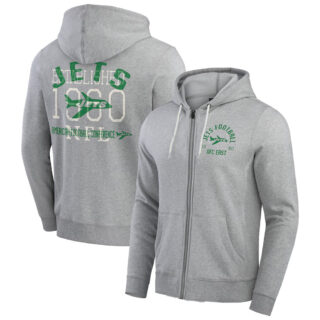 Men's New York Jets Heather Gray Vintage Stripe Full-Zip Hoodie