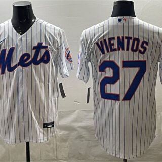 Men's New York Mets #27 Mark Vientos White Cool Base Stitched Baseball Jersey
