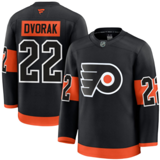 Men's Philadelphia Flyers #22 Christian Dvorak Black 2024-25 Alternate stitched Hockey Jersey