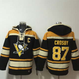 Men's Pittsburgh Penguins #87 Sidney Crosby Black Lace-Up Pullover Hoodie