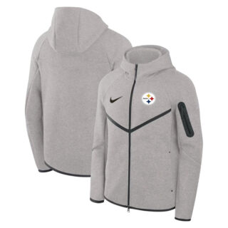Men's Pittsburgh Steelers Gray Tech Fleece Full-Zip Windrunner Hoodie