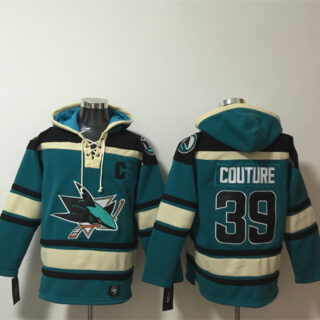 Men's San Jose Sharks #39 Logan Couture Teal Lace-Up Pullover Hoodie