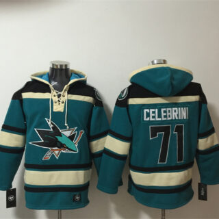Men's San Jose Sharks #71 Macklin Celebrini Teal Lace-Up Pullover Hoodie