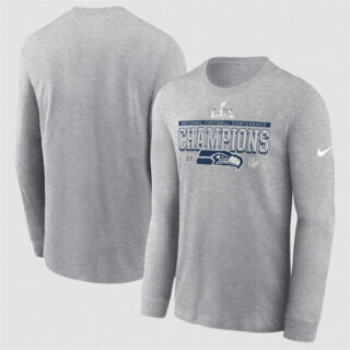 Men's Seattle Seahawks Heather Gray 2025 NFC Champions Locker Room Trophy Collection Long Sleeve T-Shirt