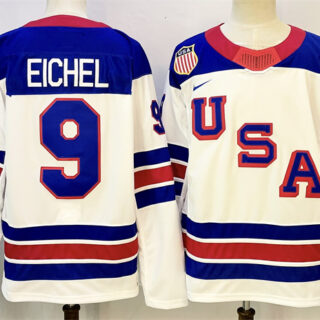 Men's USA #9 Jack Eichel White 2025-2026 Stitched Jersey